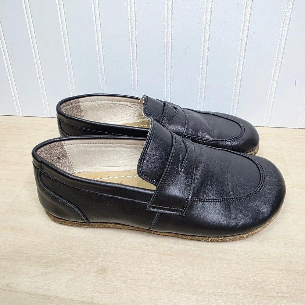 Earthing Harmony Black Leather Barefoot Penny Loafers Grounding Copper Rivet 41